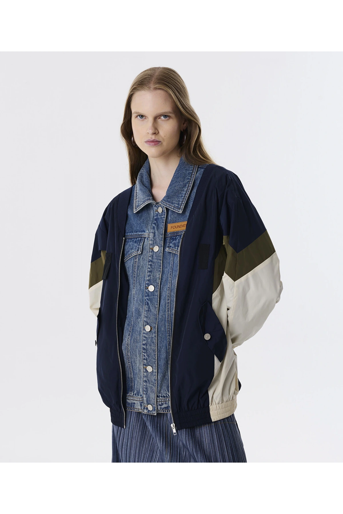 Twist Çift Parça Görünüm Patchli Kadın Lacivert Mont TW6250012167