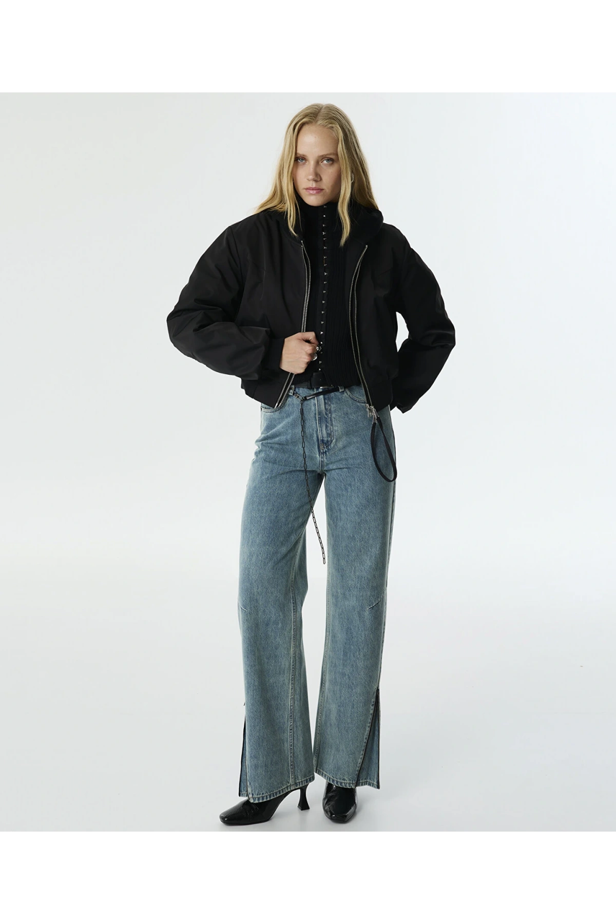 Twist Çift Parça Görünümlü Kadın Siyah Bomber Mont TW6250012158