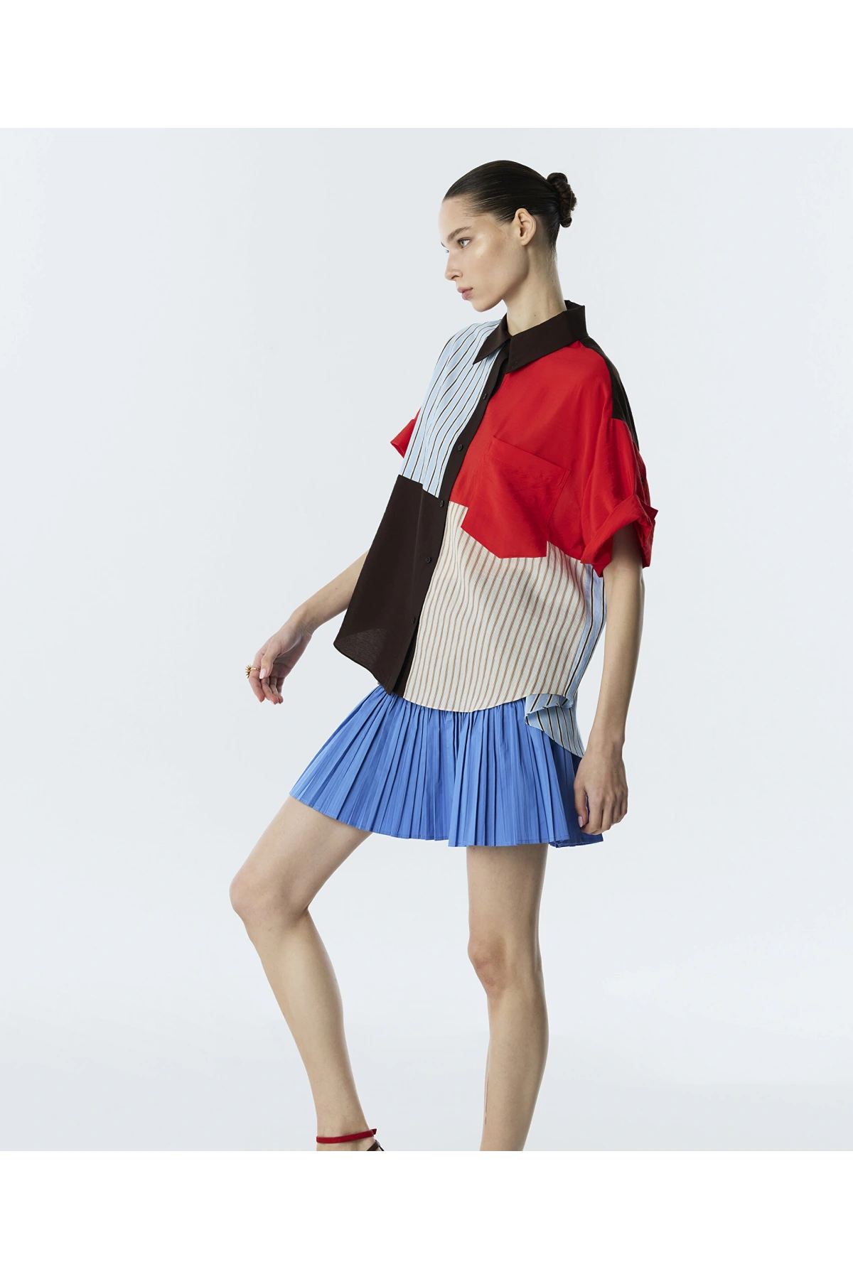 Twist Çizgi Desen Mix Colorblock Gömlek TS1260025236
