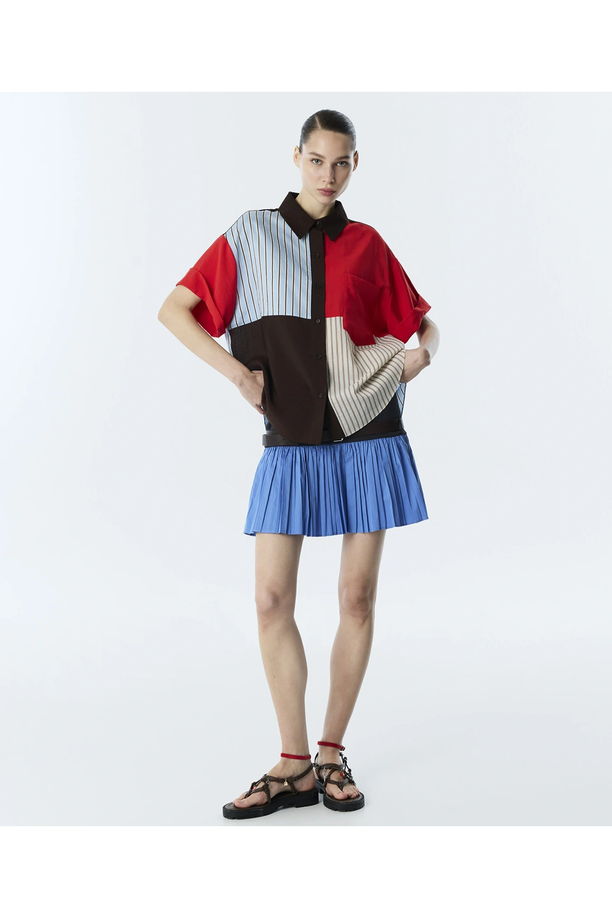 Twist Çizgi Desen Mix Colorblock Gömlek TS1260025236