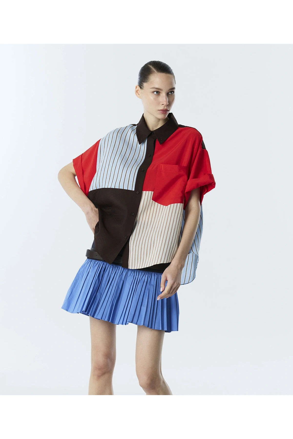 Twist Çizgi Desen Mix Colorblock Gömlek TS1260025236