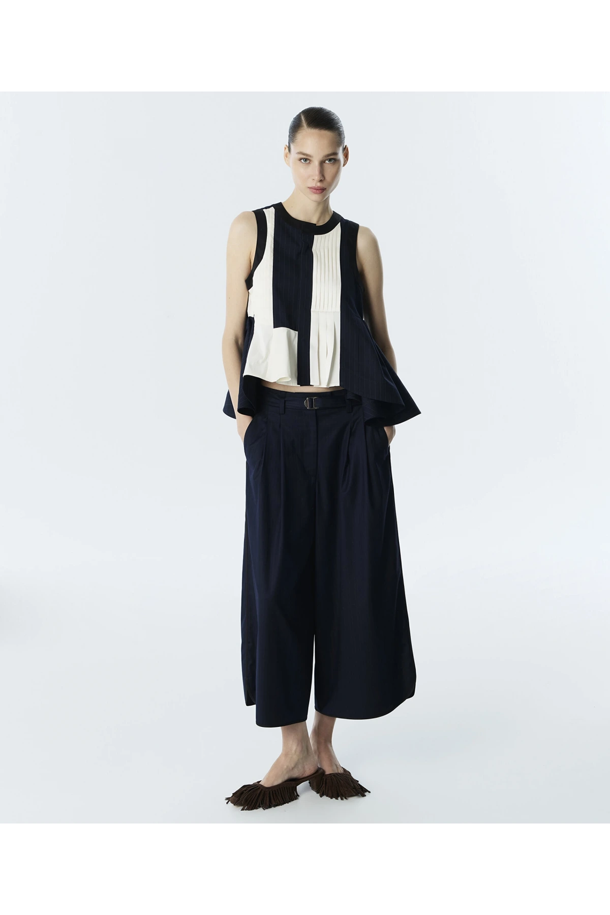 Twist Çizgili Widee Leg Pantolon TS1260003236