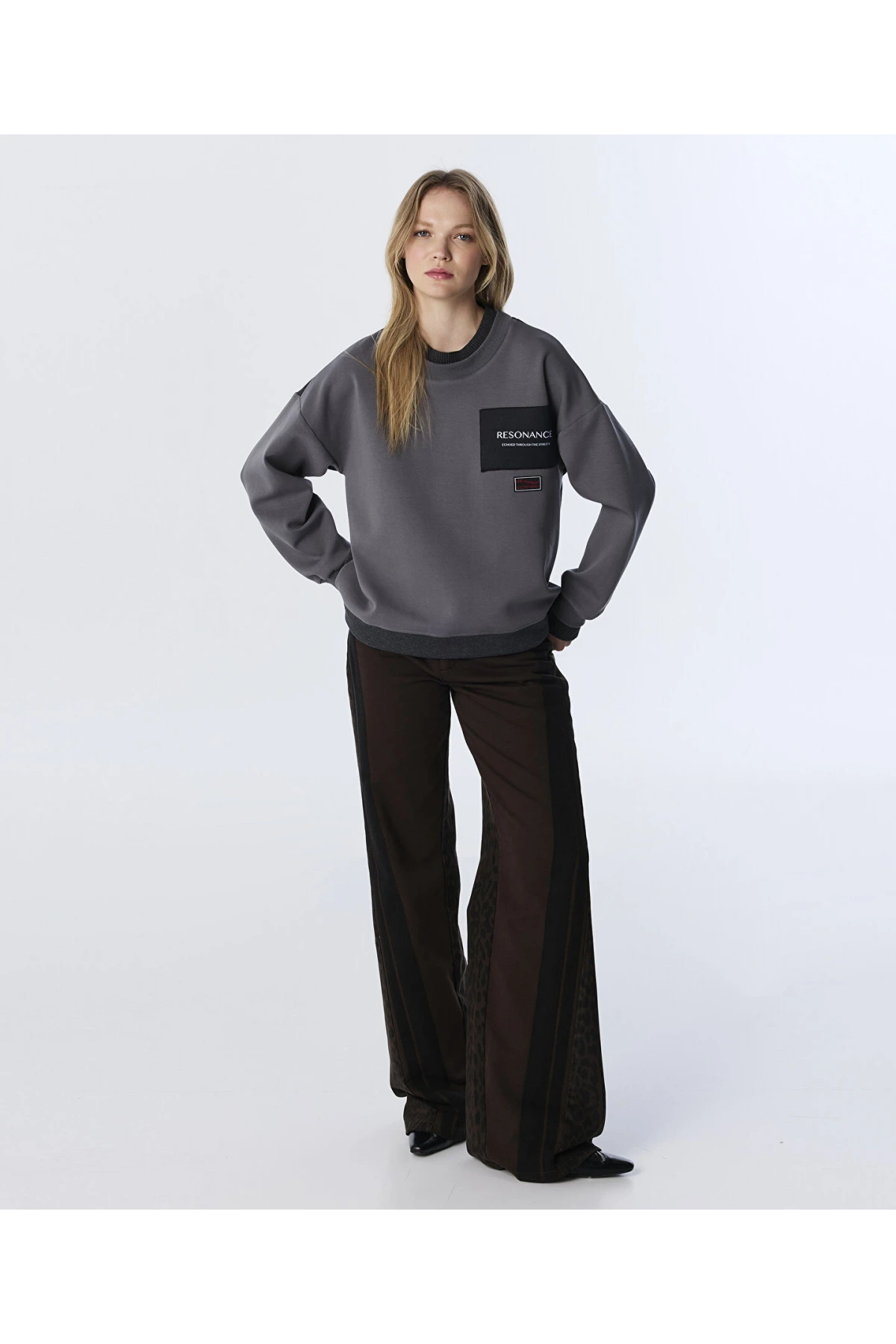 Twist Clorblock Patchli Kadın Gri Sweatshirt TW6250091056