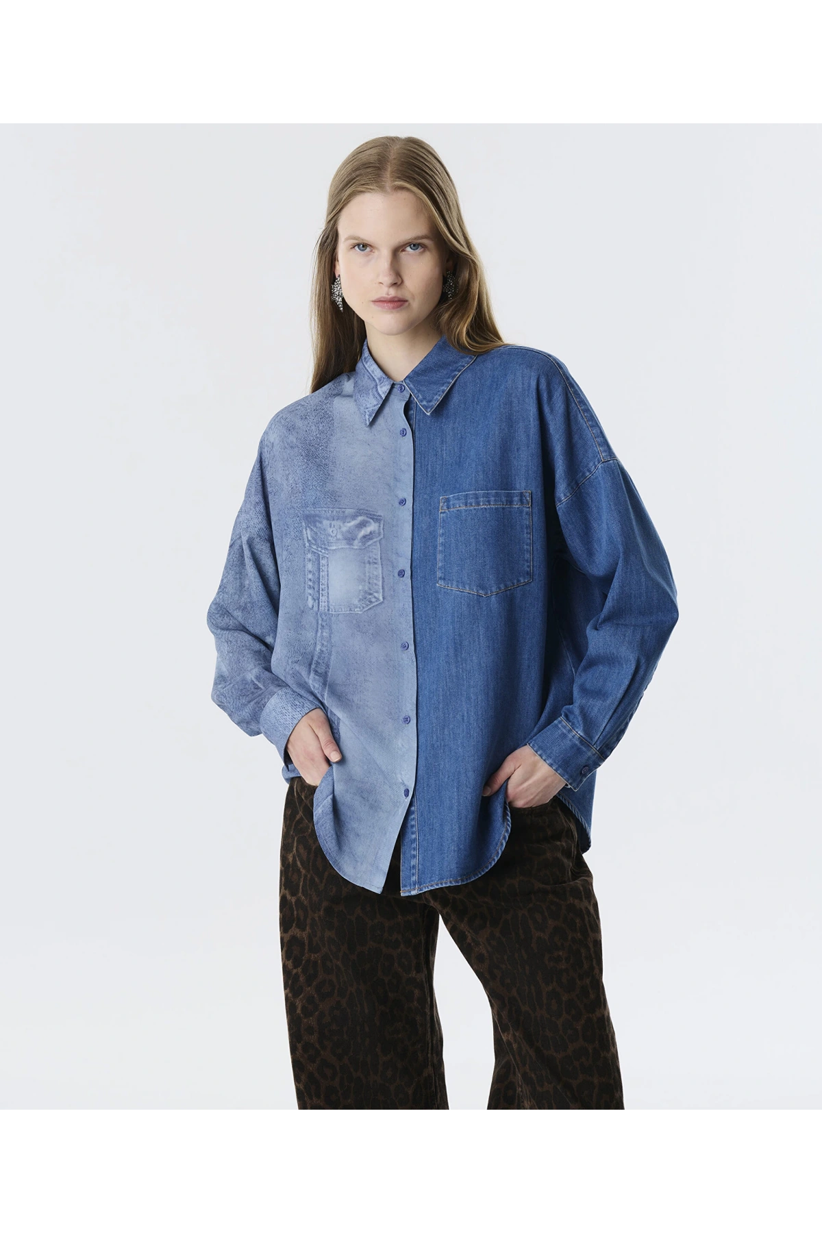 Twist Denim Baskılı Kumaş Mix Gömlek TW6250025087