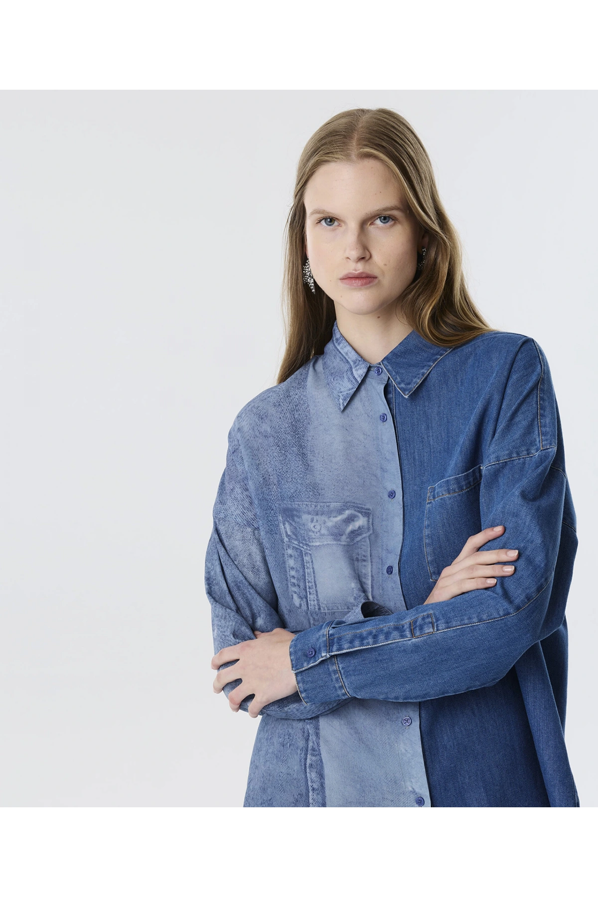 Twist Denim Baskılı Kumaş Mix Gömlek TW6250025087