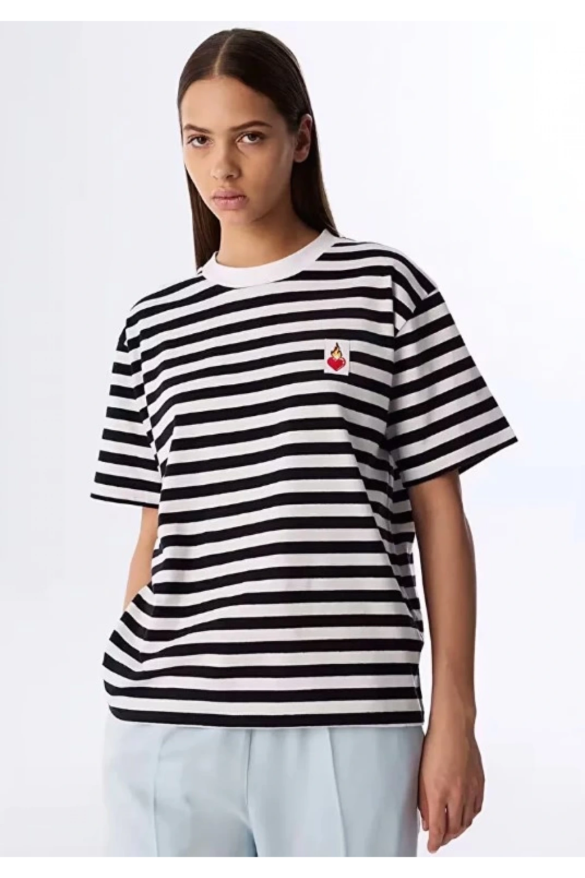 Twist Pathc Li Çizgili T-Shirt TS1250070239