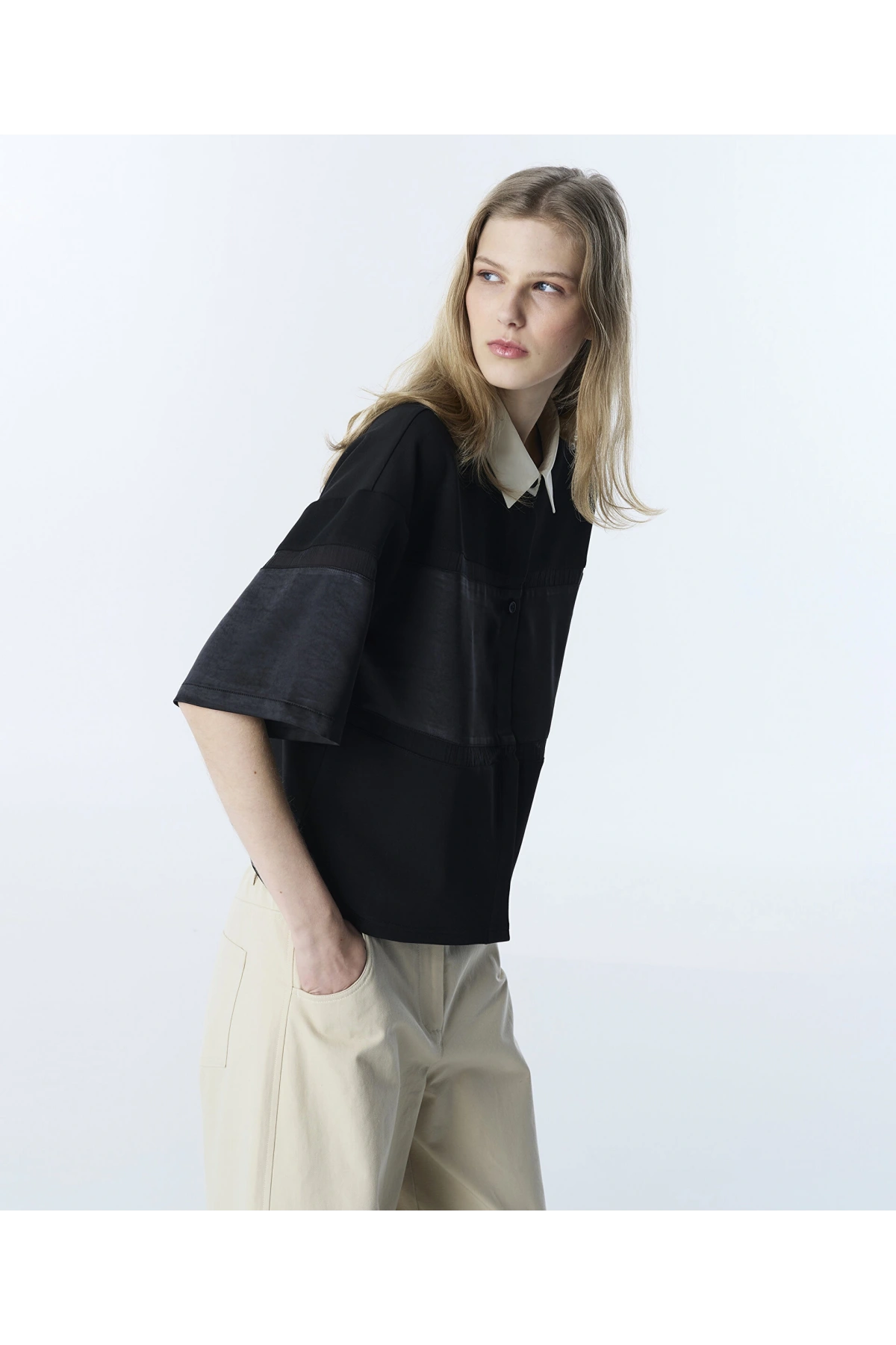 Twist Saten Mix Colorblock Bluz TS1260006057