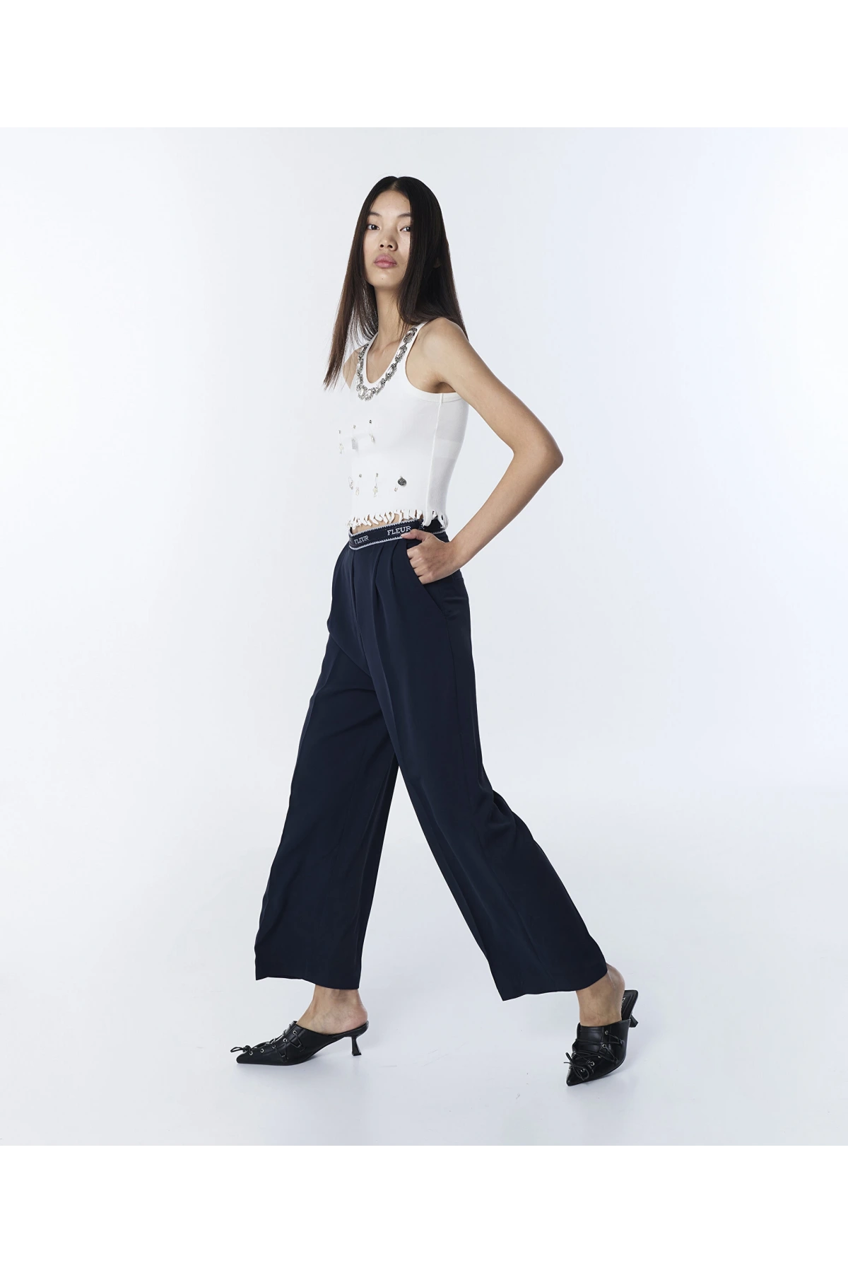 Twist Slogan Wide Leg Pantolon TS1260003139