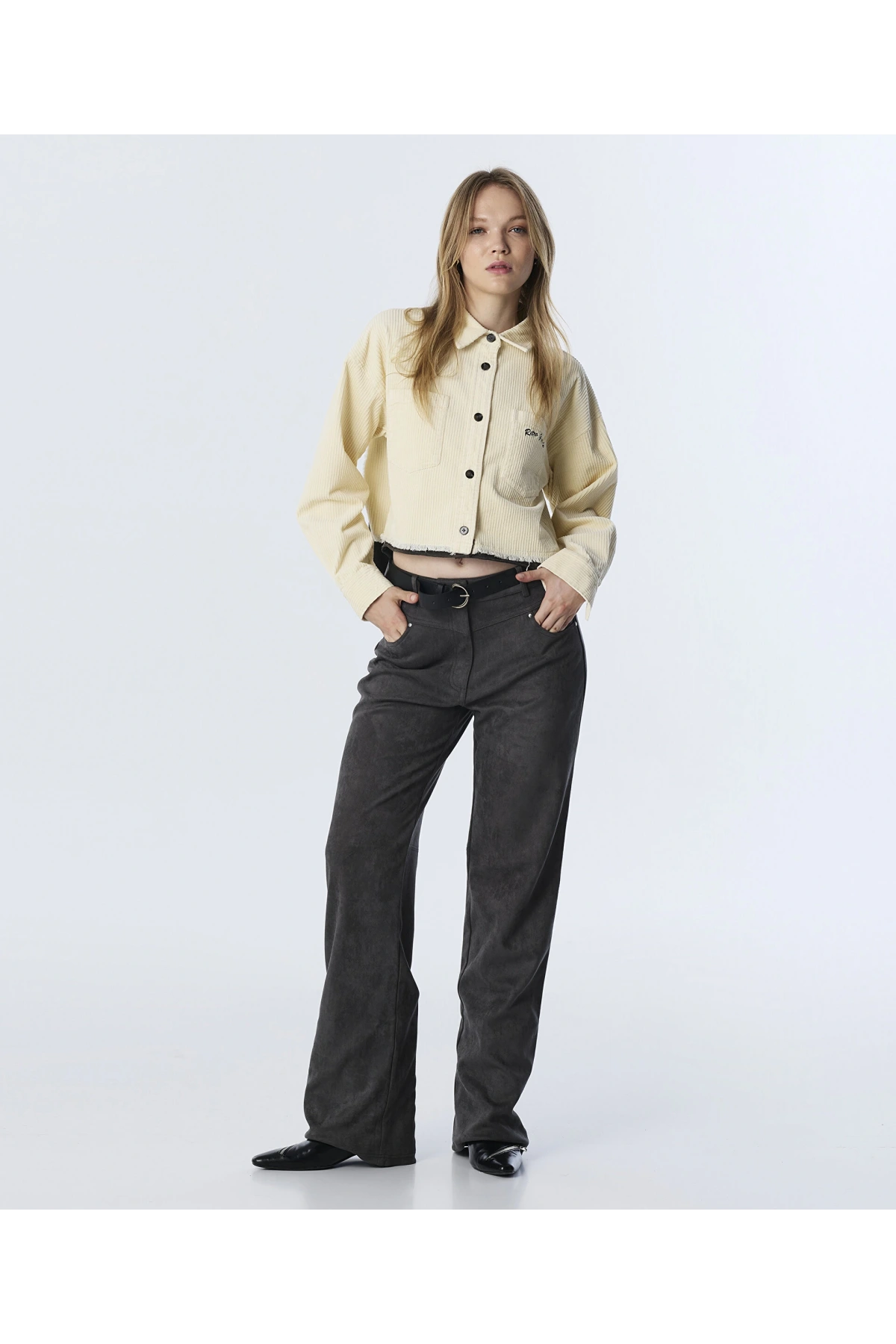 Twist Süet Görünümlü Kemerli Pantolon TW6250003201