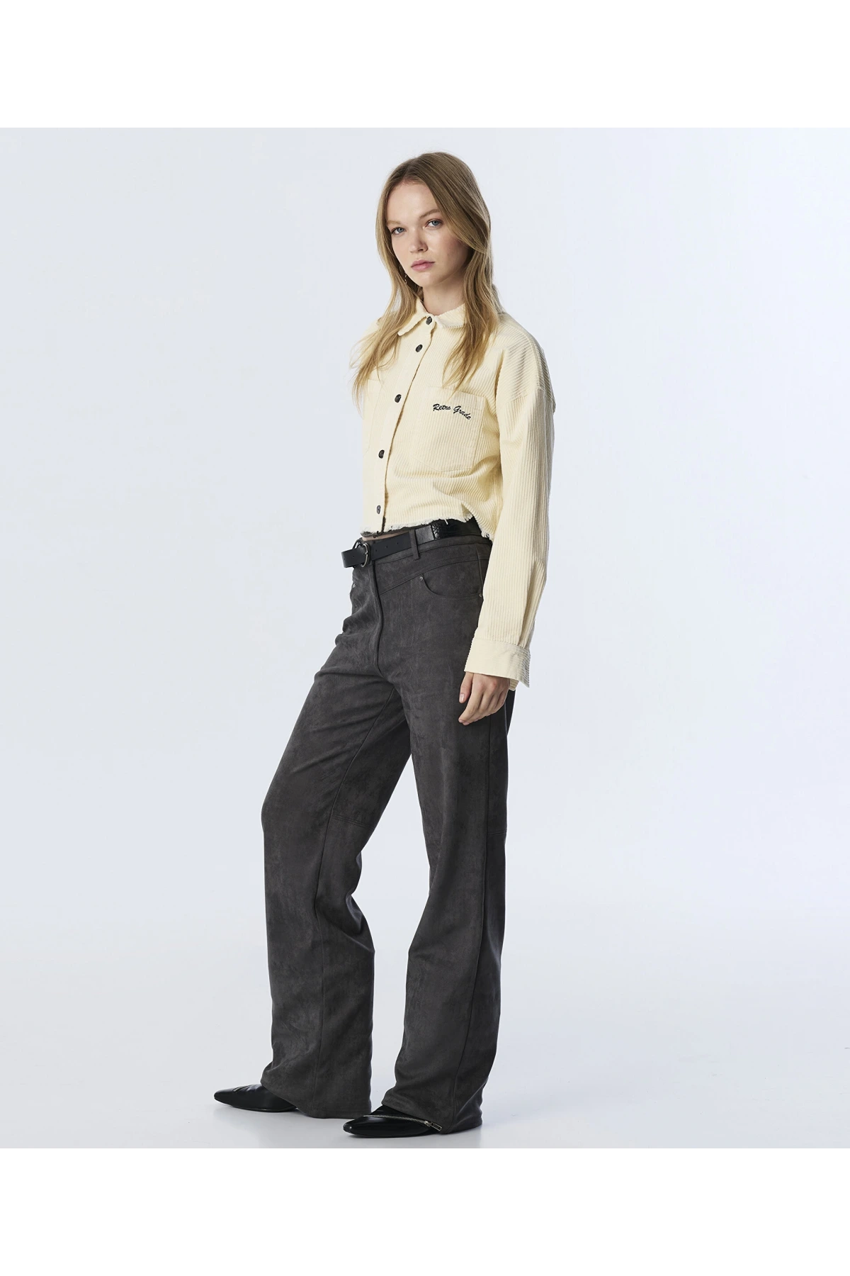 Twist Süet Görünümlü Kemerli Pantolon TW6250003201