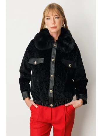 Ekol Beli Lastikli Boynu Kürklü Manto 06611