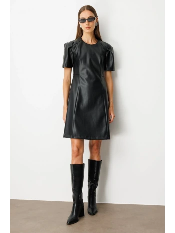 Ekol Kısa Kollu Deri Elbise 04081