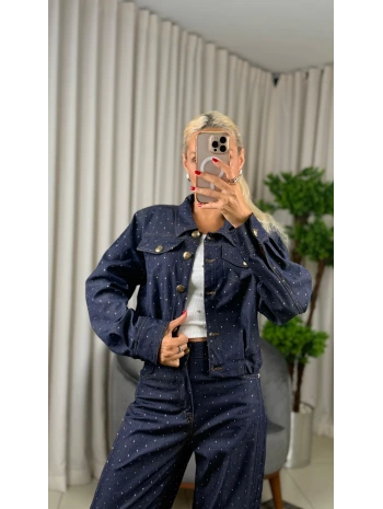 On Fashion Etek Ucu Pile Detaylı Taşlı Ceket 56514