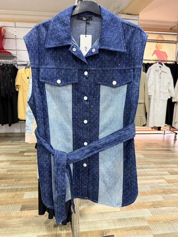 My312 Arkası Taşlı Kadın İndigo Yelek 9900