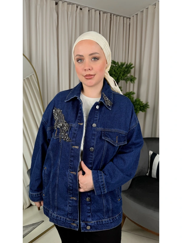 My312 Cepleri Taşlı Jean Ceket 26W7948