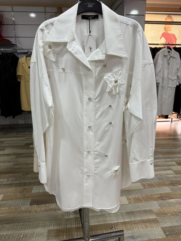 my312 Çiçek Detaylı Gömlek 25S8609-Ekru