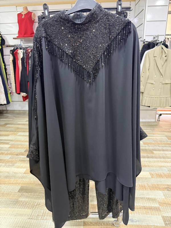 my312 Pelerinli Payetli Takım 25S1403 Siyah