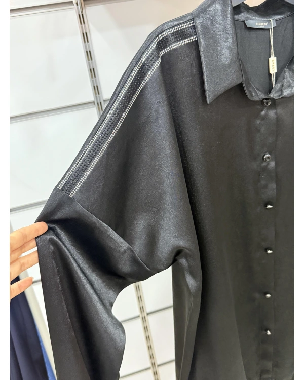 Ahsen Pul İşlemeli Saten Gömlek 25YGMK2501