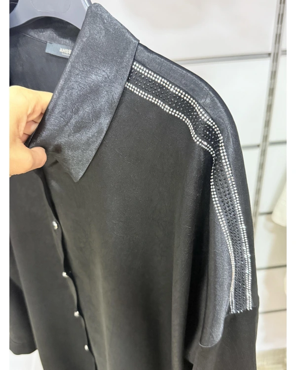 Ahsen Pul İşlemeli Saten Gömlek 25YGMK2501