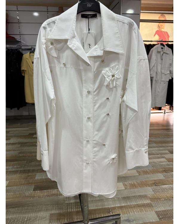 my312 Çiçek Detaylı Gömlek 25S8609-Ekru