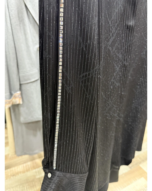 my312 Çizgili Saten Takım 25S1446-Siyah