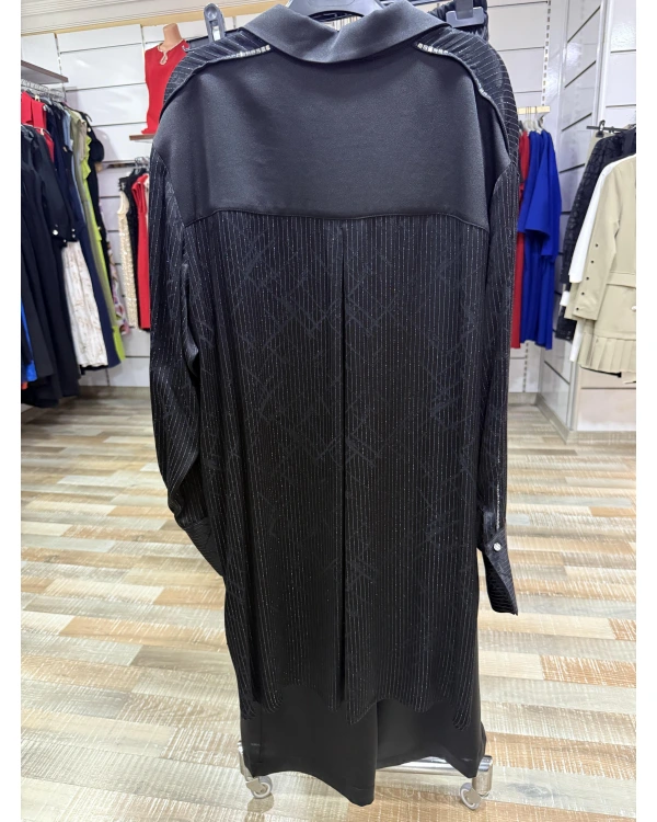 my312 Çizgili Saten Takım 25S1446-Siyah