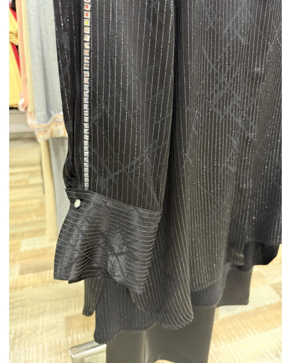 my312 Çizgili Saten Takım 25S1446-Siyah