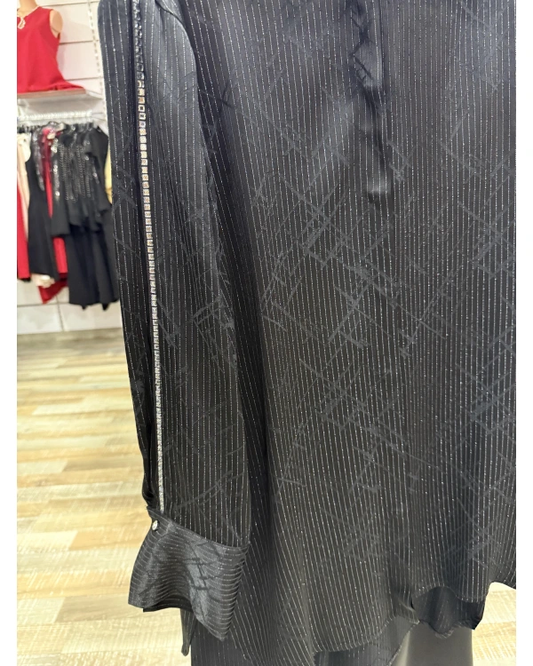 my312 Çizgili Saten Takım 25S1446-Siyah