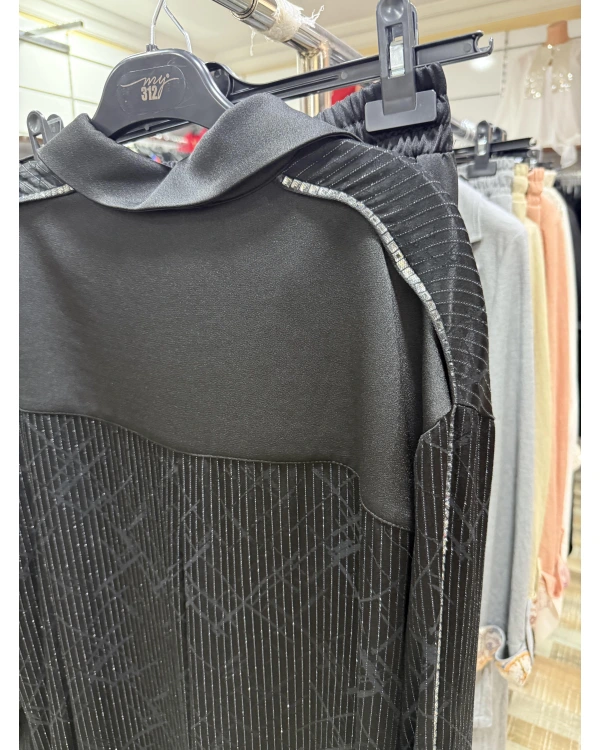 my312 Çizgili Saten Takım 25S1446-Siyah