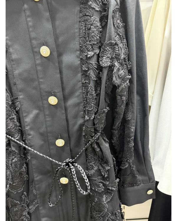 my312 Dantelli Örgü Kemerli Önü İşli İkili Takım 25S1406 - Siyah