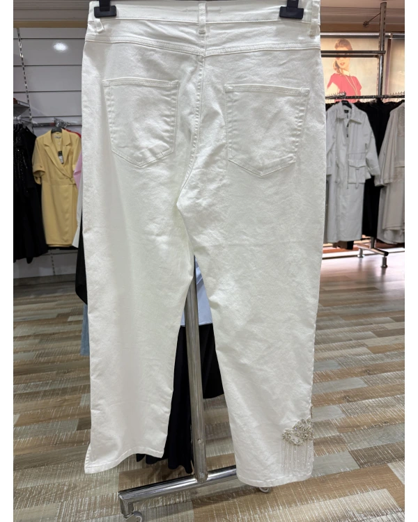 my312 Paçası Taş Boncuk İşlemeli Jean 25S2802-Ekru