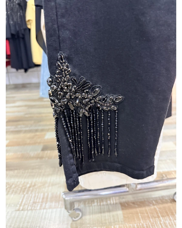 my312 Paçası Taş Boncuk İşlemeli Jean 25S2802-Siyah