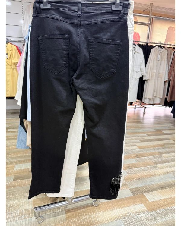 my312 Paçası Taş Boncuk İşlemeli Jean 25S2802-Siyah