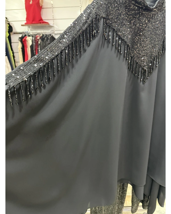 my312 Pelerinli Payetli Takım 25S1403 Siyah