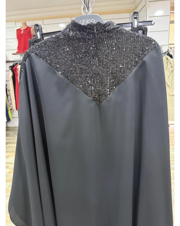 my312 Pelerinli Payetli Takım 25S1403 Siyah