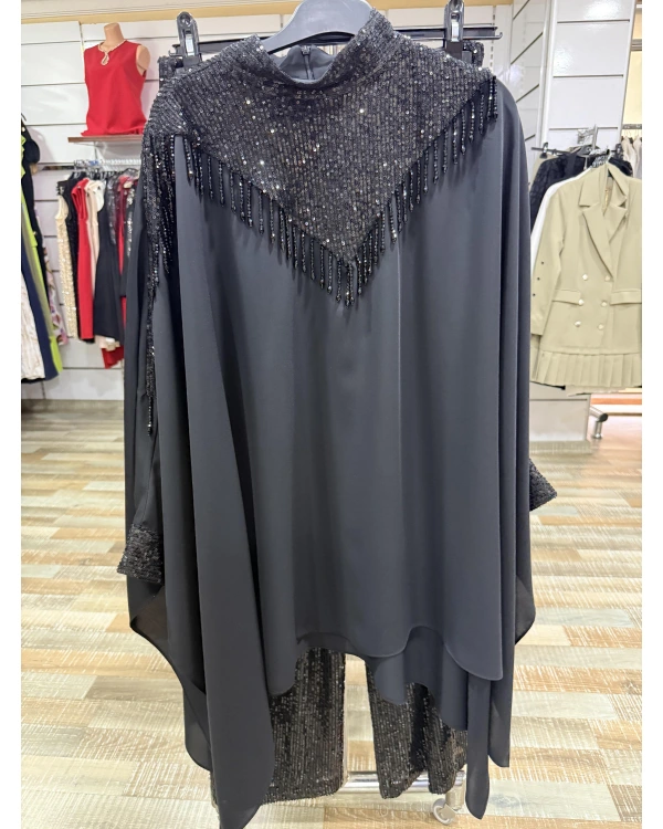 my312 Pelerinli Payetli Takım 25S1403 Siyah