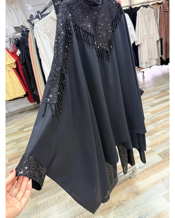 my312 Pelerinli Payetli Takım 25S1403 Siyah