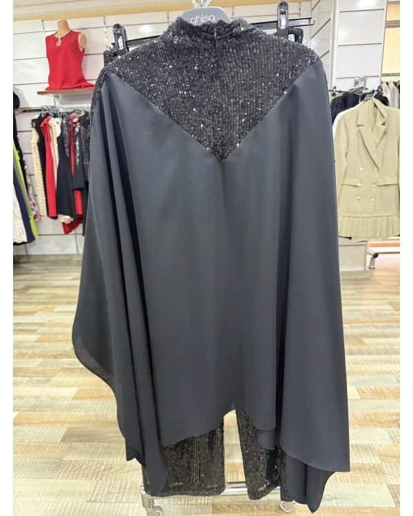 my312 Pelerinli Payetli Takım 25S1403 Siyah