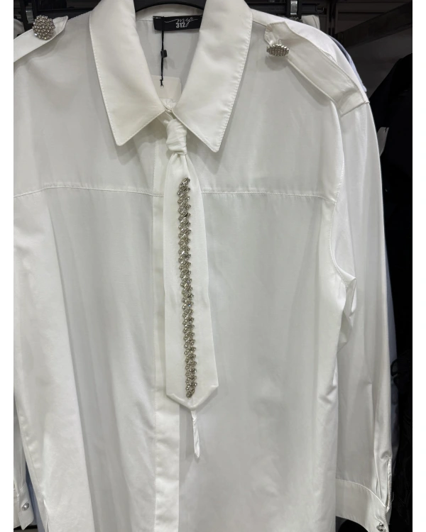 my312 Taş Detaylı Kravatlı Gömlek 25S8608 Ekru
