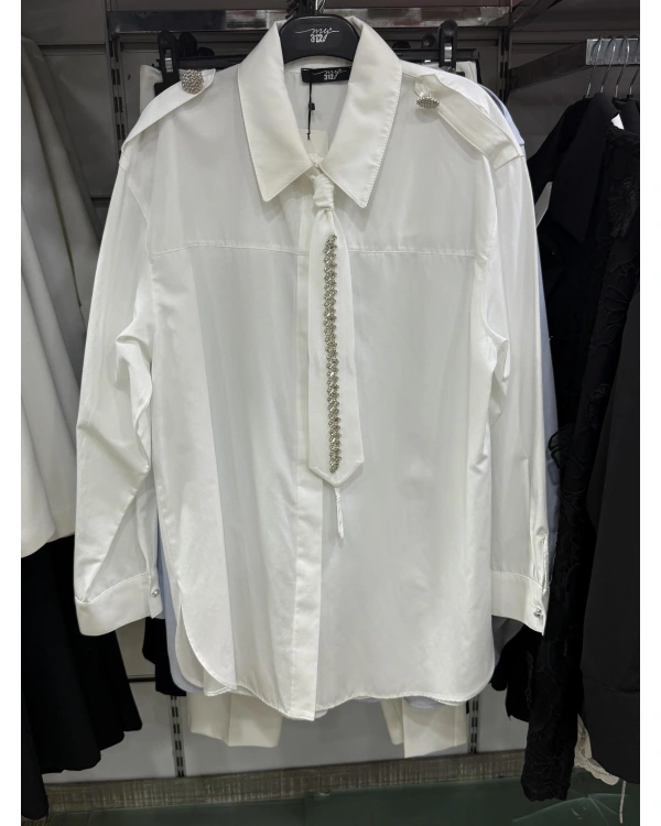 my312 Taş Detaylı Kravatlı Gömlek 25S8608 Ekru