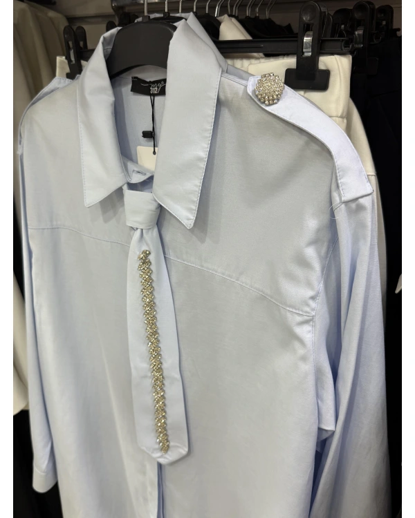 my312 Taş Detaylı Kravatlı Gömlek 25S8608 Mavi