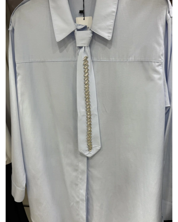 my312 Taş Detaylı Kravatlı Gömlek 25S8608 Mavi