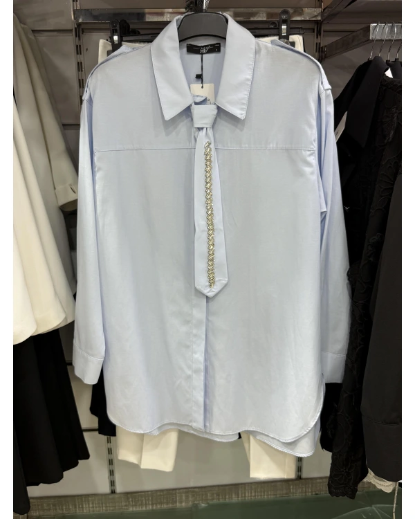 my312 Taş Detaylı Kravatlı Gömlek 25S8608 Mavi