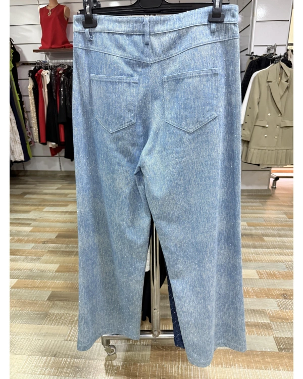 my312 Taşlı Bol Paça Jean 25S2701-Açık Mavi