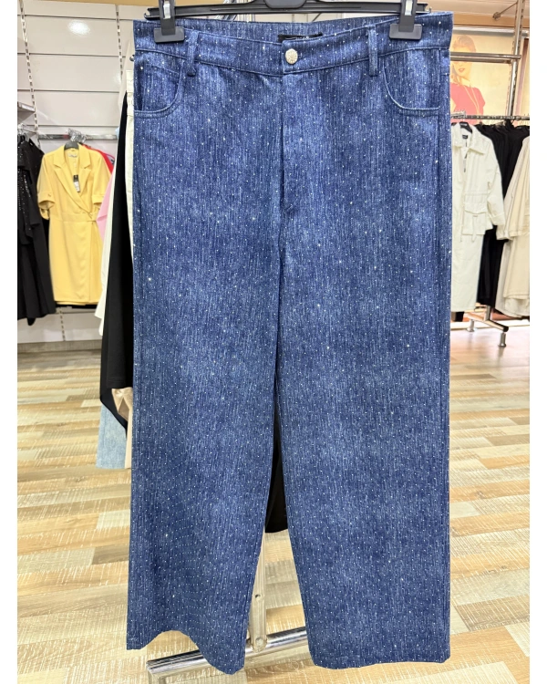 my312 Taşlı Bol Paça Jean 25S2701-İndigo