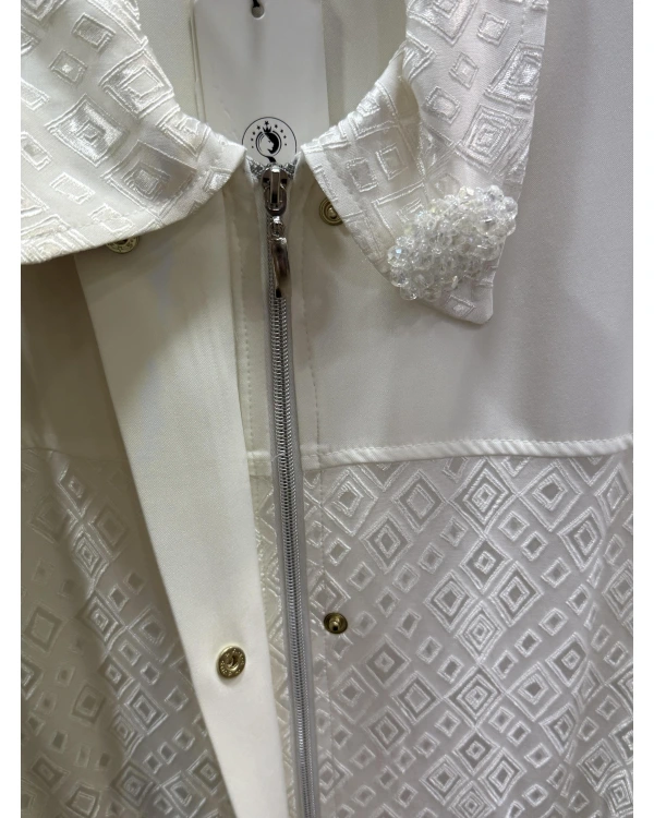 my312 Yakası Broşlu Taşlı Düğmeli Jakarlı Takım 25S1416 Ekru