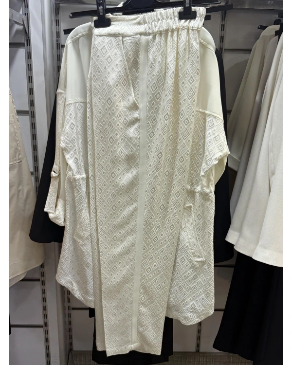 my312 Yakası Broşlu Taşlı Düğmeli Jakarlı Takım 25S1416 Ekru