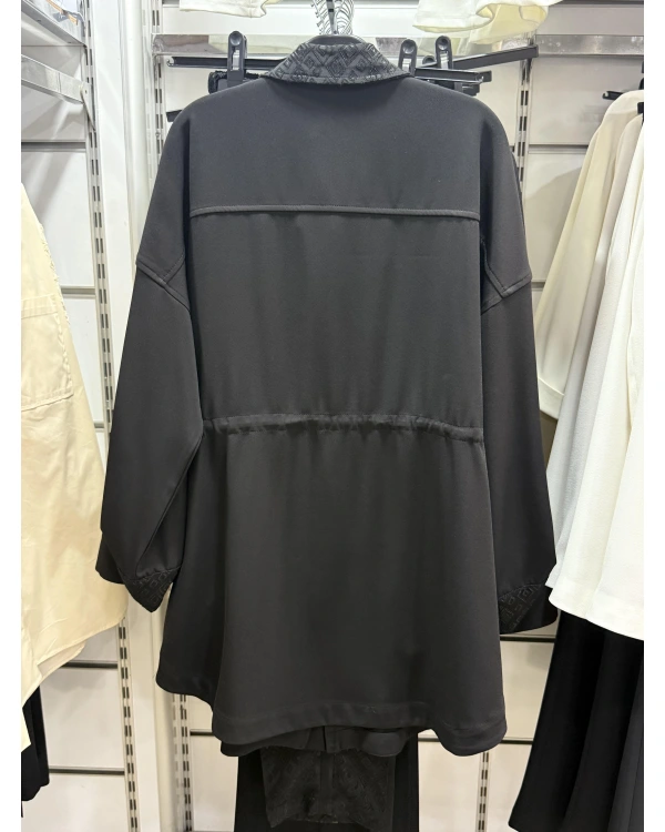 my312 Yakası Broşlu Taşlı Düğmeli Jakarlı Takım 25S1416 Siyah