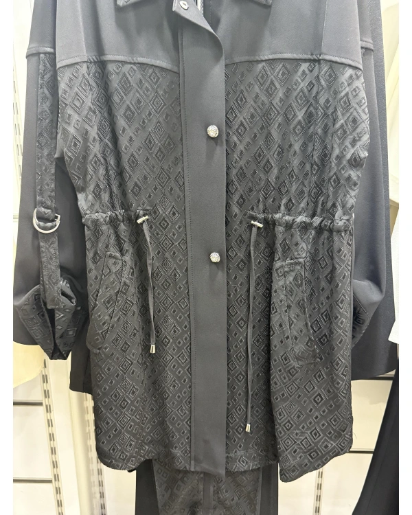 my312 Yakası Broşlu Taşlı Düğmeli Jakarlı Takım 25S1416 Siyah