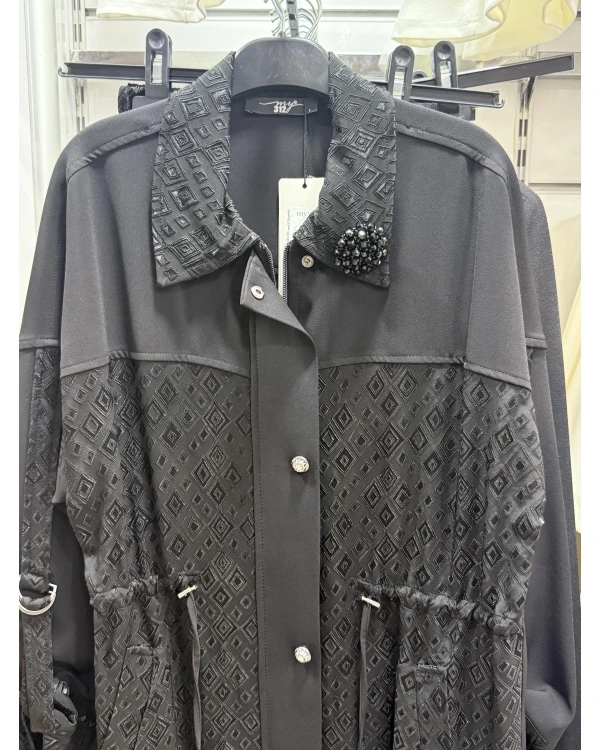 my312 Yakası Broşlu Taşlı Düğmeli Jakarlı Takım 25S1416 Siyah